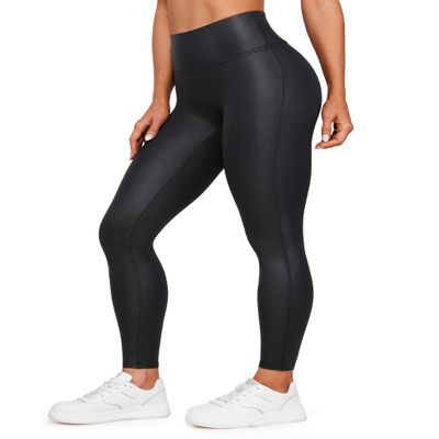 CRZ YOGA No Front Seam Faux Leather Leggings 28" - Butterluxe Matte High Waist Stretch Tights Womens Pleather Pants Faux Leather Black X-Small