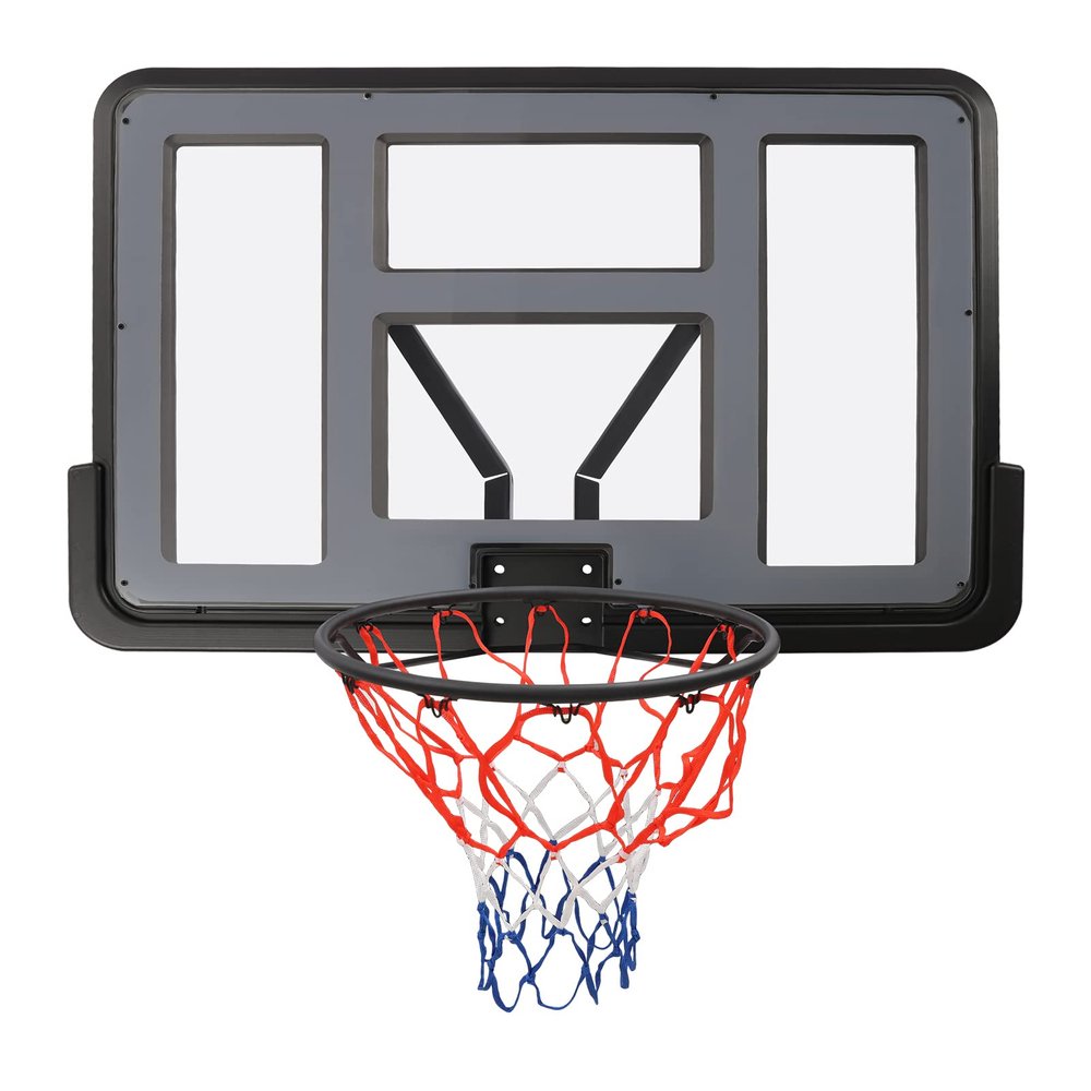 MhdunueSK Basketball Backboard and Rim with Double Spring Screw Design,Black and Clear Basketball Wall Mount for 7# and Below Basketball,17.72In Rim Diameter,Backboard Size 44 * 30In