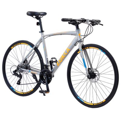 24 Speed Hybrid Bike Disc Brake 700C Road Bike for Men Women's City Bicycle (Silver)