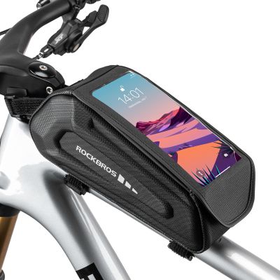 ROCKBROS Bike Bag Phone Mount Bag Bicycle Accessories Pouch, EVA Waterproof Bike Phone Holder Top Tube Front Frame Bag Handlebar Bags Compatible Phones Under 6.8