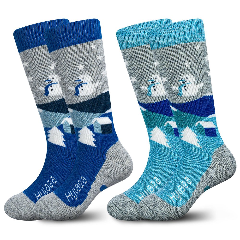 Hylaea Merino Wool Ski Socks Kids, Knee-high Warm Thermal Snowboard Skating Socks for Toddler Boys and Girls Grey Blue XX-Small