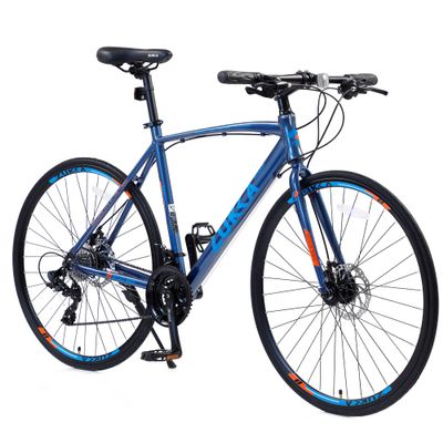 24 Speed Hybrid Bike Disc Brake 700C Road Bike for Men Women's City Bicycle (Light Blue)