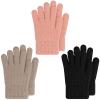 ORVINNER Kids Winter Gloves for Boys Girls, 3 Pairs Children Warm Wool Lined Gloves Toddler Thermal Knitted Mittens (Black/Light camel/Pink - Solid Color) view 1