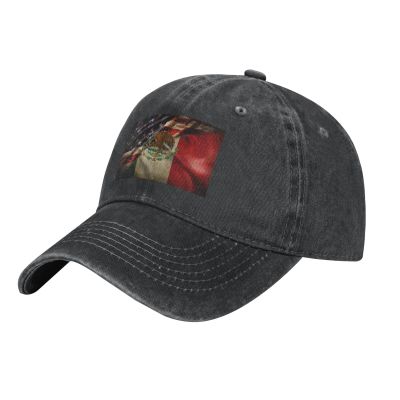 Combined Mexico and USA Flag Baseball Cap, Funny Adjustable Washed Cotton Trucker Hats, Dad Hat for Men Father Daddy Papa