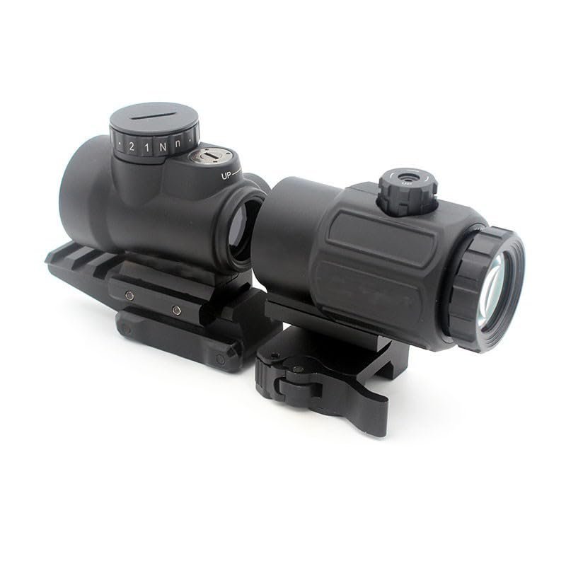 Tactical 3XG43 Magnifier Scope and Mini Red Dot Holographic Sight Optic Scope with Riser Mount Combo,Black