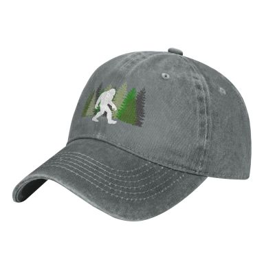 Sasquatch Bigfoot Trees Forest Baseball Cap, Funny Adjustable Washed Cotton Trucker Hats, Dad Hat for Men Father Daddy Papa Gray