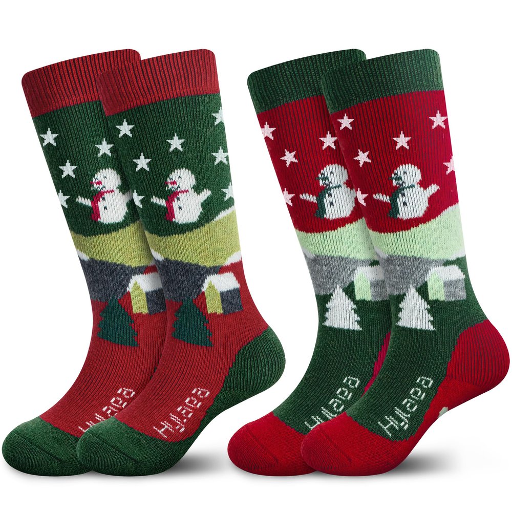 Hylaea Merino Wool Ski Socks Kids, Knee-high Warm Thermal Snowboard Skating Socks for Toddler Boys and Green Purple Pink Red X-Small