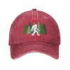Sasquatch Bigfoot Trees Forest Baseball Cap, Funny Adjustable Washed Cotton Trucker Hats, Dad Hat for Men Father Daddy Papa Red view 2