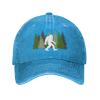 Sasquatch Bigfoot Trees Forest Baseball Cap, Funny Adjustable Washed Cotton Trucker Hats, Dad Hat for Men Father Daddy Papa Blue view 2