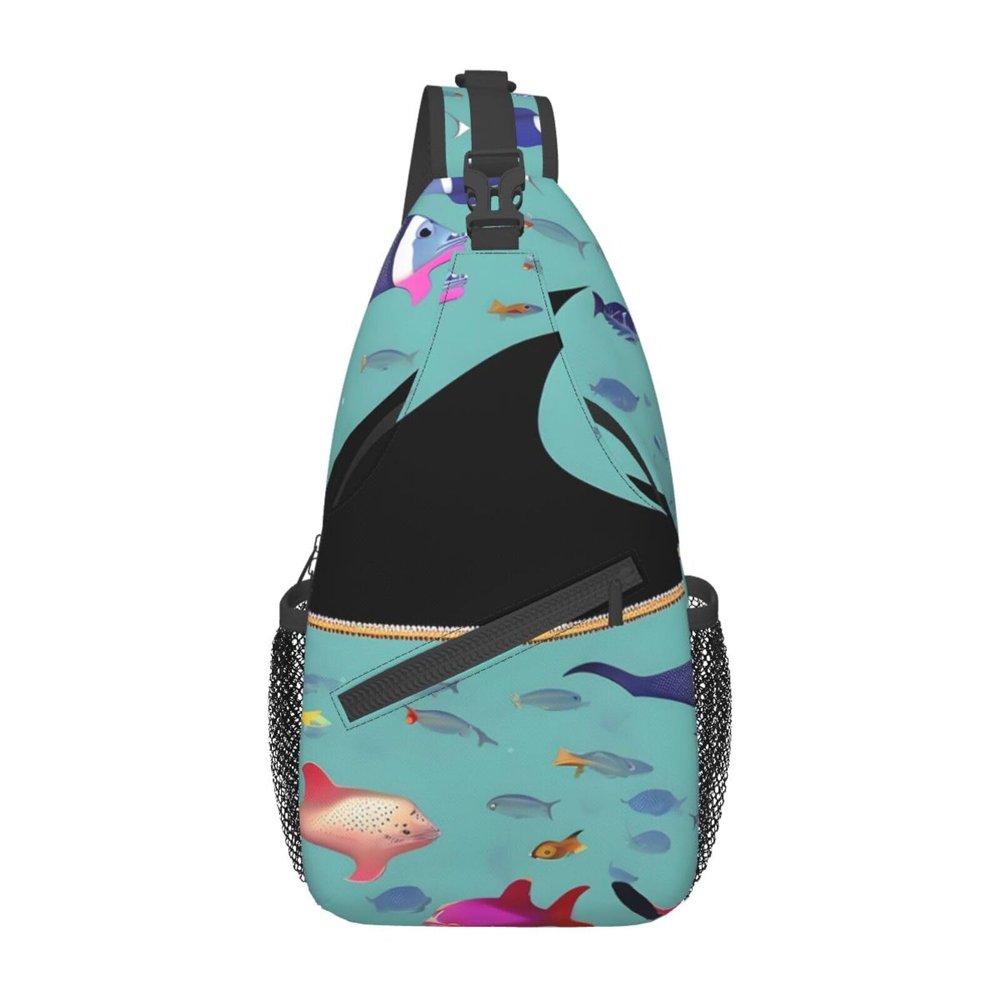 Manta Ray And Fish High Storage Capacity Chest Bag Diagonally Sling Backpack Crossbody Shoulder Bag For Men Women