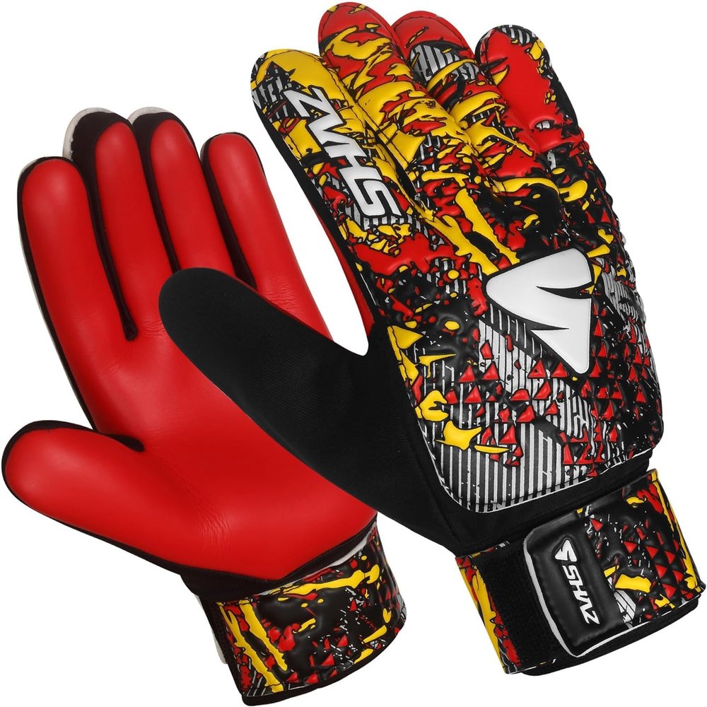 Shaz Soccer Goalkeeper Gloves for Kids Boys Children Youth,Funky Football Goalie Gloves Anti Slip 4mm Latex Palm with Strong Grip & Double Wrist Protection (Size 3 Suitable for 5-6 Years, Red)