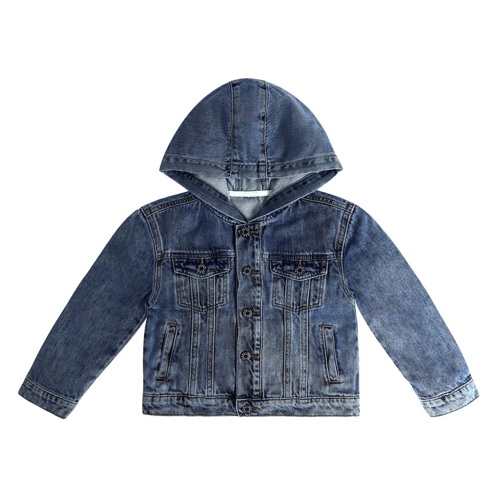 KIDSCOOL SPACE Boys Denim Jacket,Little Big Kids Simple Design Hooded Jean Coat,Mid Blue,10-11 Years
