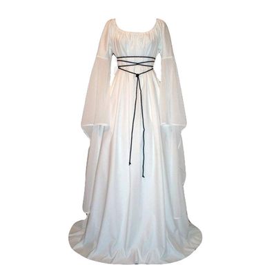 ZYXTIM Medieval Renaissance Gown Dress Lace up Long Trumpet Sleeves Retro Irish Over Long Dresses Gothic Elegant Queen Dress