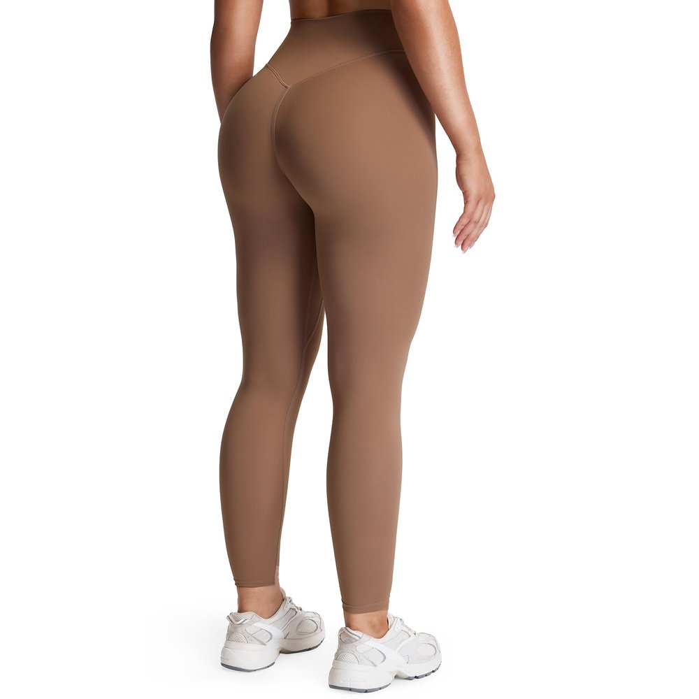 Aoxjox High Waisted Workout Leggings for Women Tummy Control Buttery Soft Yoga Metamorph Deep V Pants 26" (A Brownie, Small)