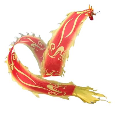 CMYUN Dragon Poi Silk Dragon Ribbon Dance Flag with Moire Pattern, Long Art Dragon Poi Ribbon Streamer, Portable Sport Exercise Ribbon Kite Dancer, 6/8/10m (Color : Yellow, Size : Length - 8m/26ft)