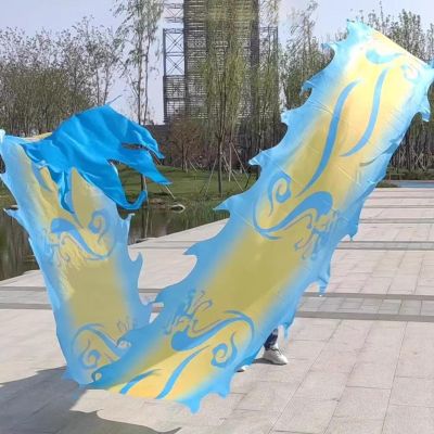 CMYUN Dragon Poi Silk Dragon Ribbon Dance Flag with Moire Pattern, Long Art Dragon Poi Ribbon Streamer, Portable Sport Exercise Ribbon Kite Dancer, 6/8/10m (Color : Blue, Size : Length - 8m/26ft)