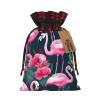 SSIMOO Flamingo Floral Printed Chic Drawstring Christmas Gift Bags,Patchwork Burlap Pull-String Bags,Reusable view 1
