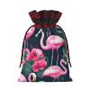 SSIMOO Flamingo Floral Printed Chic Drawstring Christmas Gift Bags,Patchwork Burlap Pull-String Bags,Reusable view 2