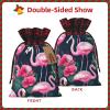 SSIMOO Flamingo Floral Printed Chic Drawstring Christmas Gift Bags,Patchwork Burlap Pull-String Bags,Reusable view 3