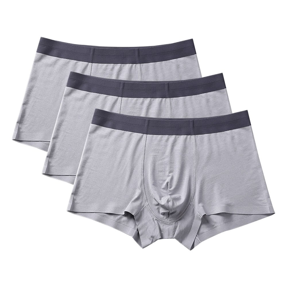 SWJGLITTR Men's Mid-Waist Ice Silk Underpants Breathable Seamless Boxer Briefs Deodorizing Underwear (Gray 3pc,4X-Large)