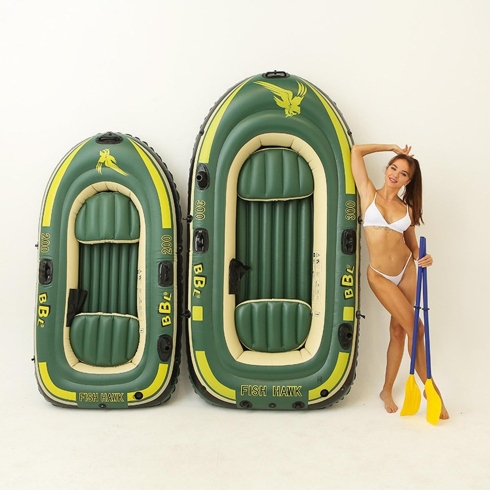 LAHTI Inflatable Rafts Set for Adult - Inflatable Fishing Boat 2-4 Person Boat with Paddles Rope Air Pump Rubber Dinghy Thickened Hard Bottom Punch Boat Kayak Adult Inflatable Boat Hovercraft