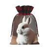 SSIMOO Cry White Rabbit Chic Drawstring Christmas Gift Bags,Patchwork Burlap Pull-String Bags,Reusable view 2