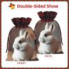SSIMOO Cry White Rabbit Chic Drawstring Christmas Gift Bags,Patchwork Burlap Pull-String Bags,Reusable view 3