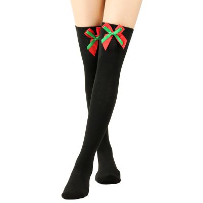 aduh Bow Christmas Stockings Ball Socks Over The Knee Stockings Women's Long Tube Christmas Stockings