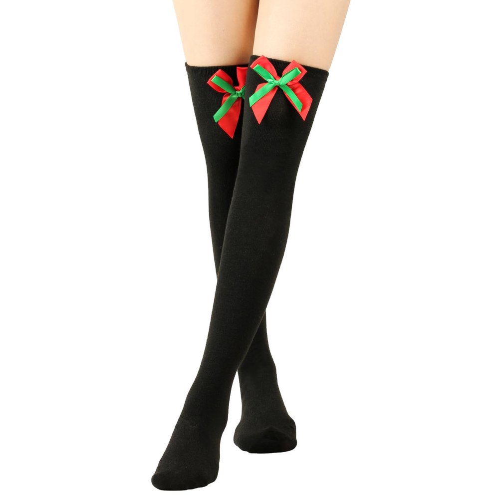 aduh Bow Christmas Stockings Ball Socks Over The Knee Stockings Women's Long Tube Christmas Stockings
