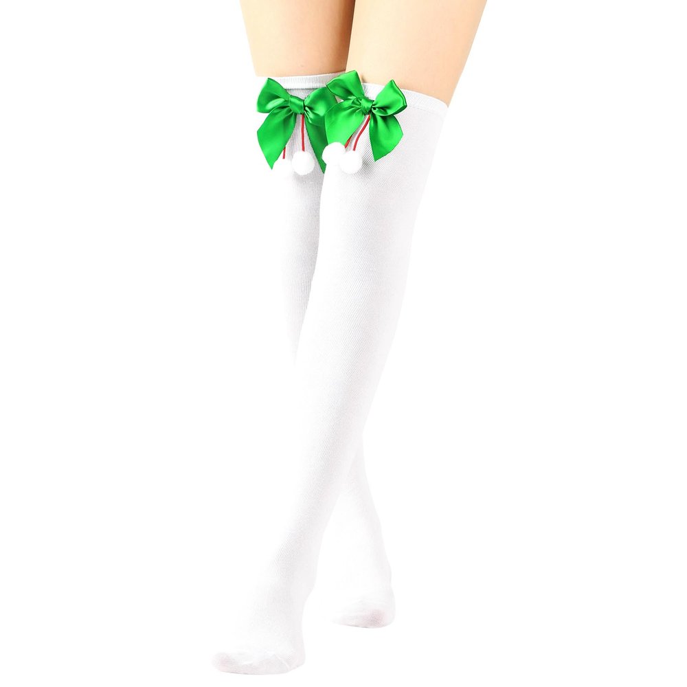 aduh Bow Christmas Stockings Ball Socks Over The Knee Stockings Women's Long Tube Christmas Stockings