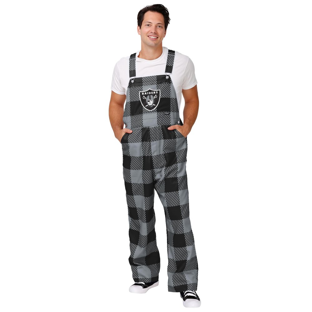 FOCO Las Vegas Raiders NFL Mens Plaid Bib Overalls - L