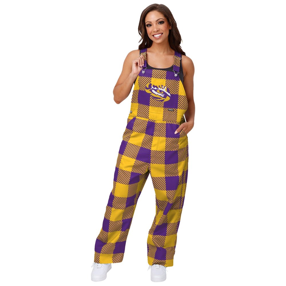 FOCO LSU Tigers NCAA Womens Plaid Bib Overalls - 2XL