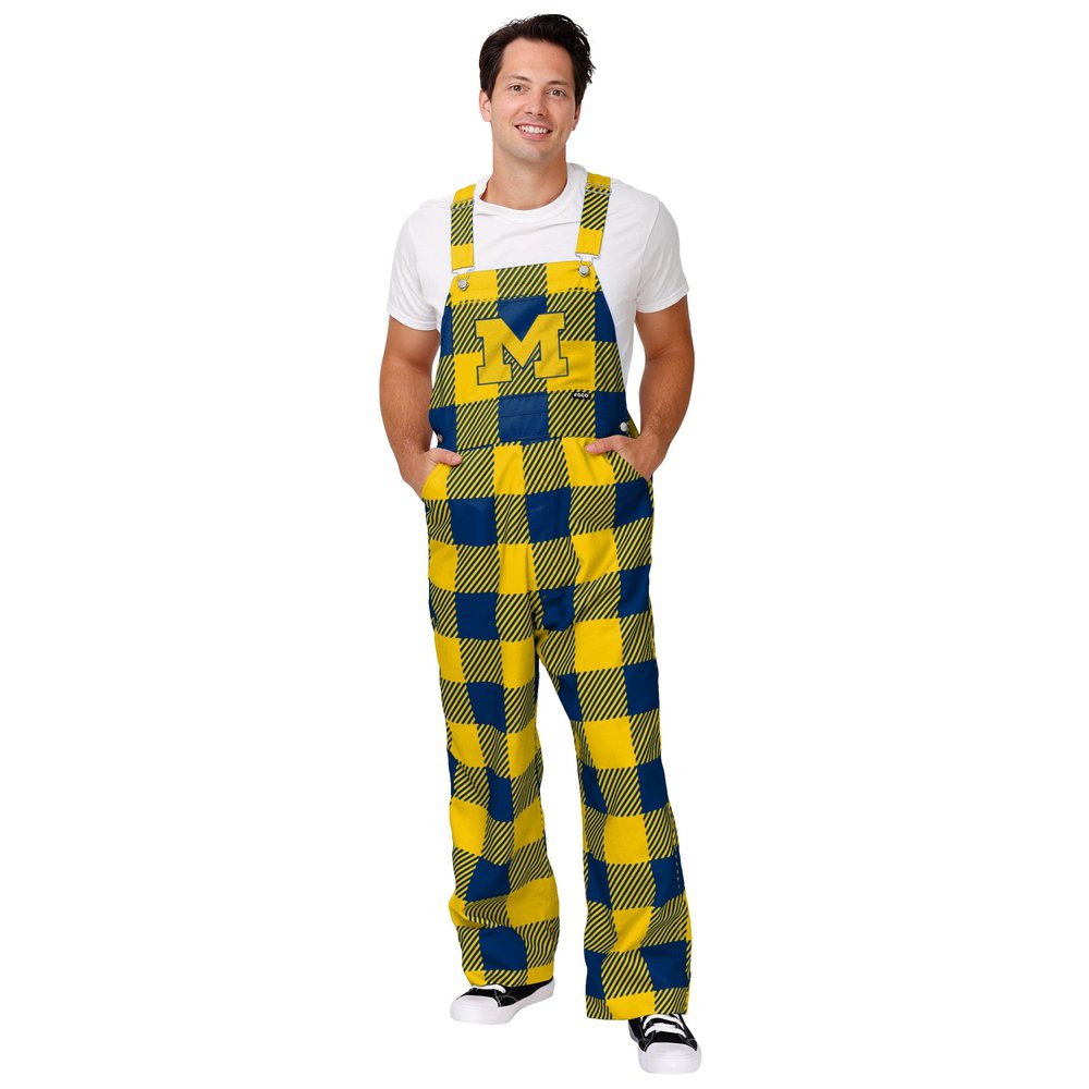 FOCO Michigan Wolverines NCAA Mens Plaid Bib Overalls - M
