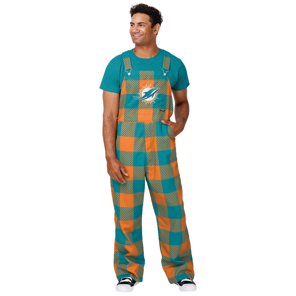 FOCO Miami Dolphins NFL Mens Plaid Bib Overalls - 3XL