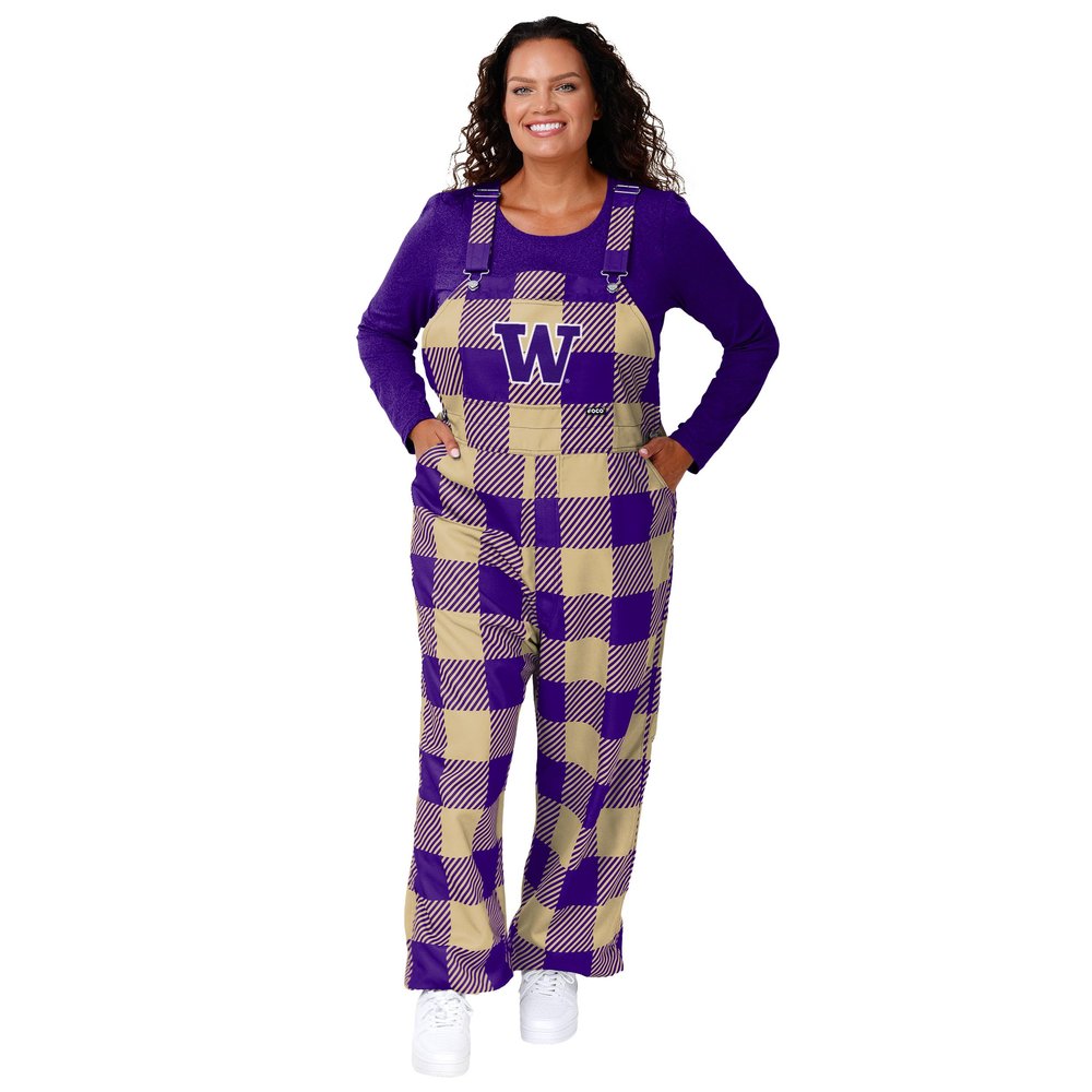 FOCO Washington Huskies NCAA Womens Plaid Bib Overalls - 2XL