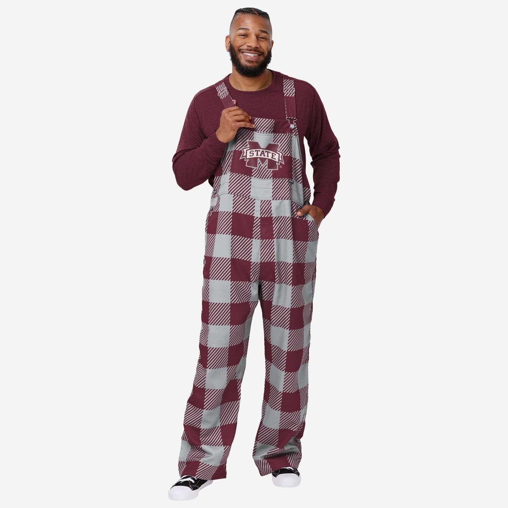 FOCO Mississippi State Bulldogs NCAA Mens Plaid Bib Overalls - 2XL