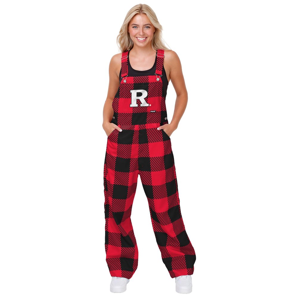 FOCO Rutgers Scarlet Knights NCAA Womens Plaid Bib Overalls - XS