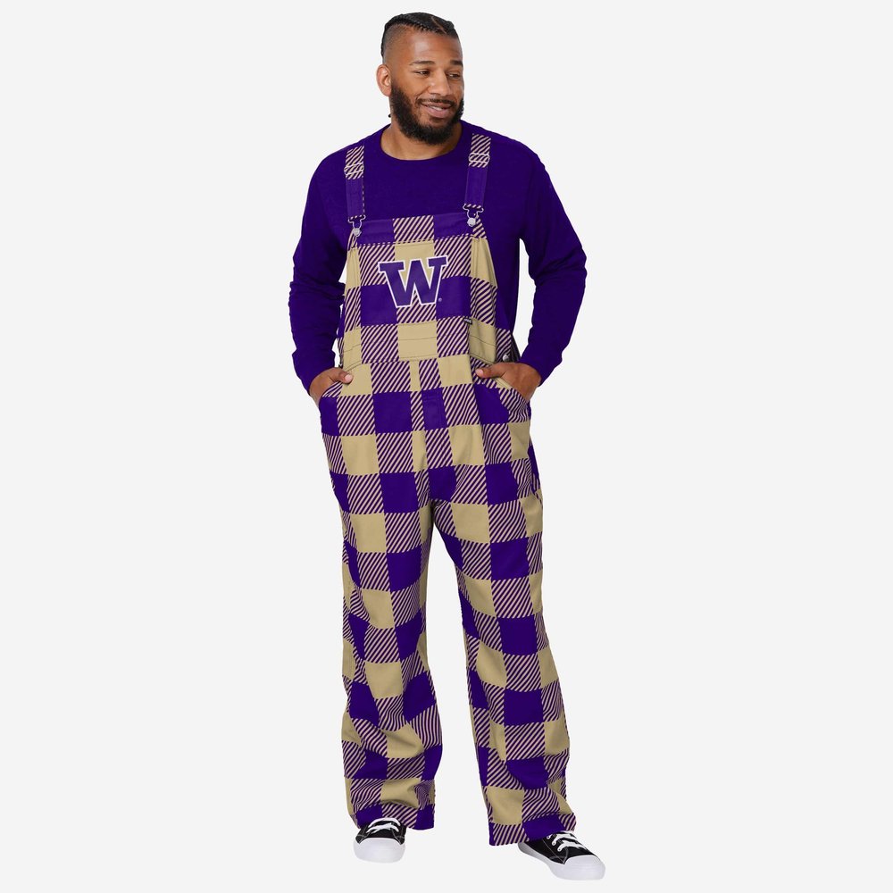 FOCO Washington Huskies NCAA Mens Plaid Bib Overalls - 3XL