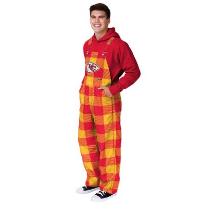 FOCO Kansas City Chiefs NFL Mens Plaid Bib Overalls - XL