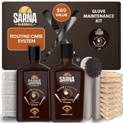 SARNA BASEBALL Glove Maintenance Kit, 5-Piece Clean, Soften, & Break in Gloves Faster Baseball Glove Cleaner, Conditioner, Brushes & Microfiber Cloth Trusted Leather Cleaner and Conditioner Kit
