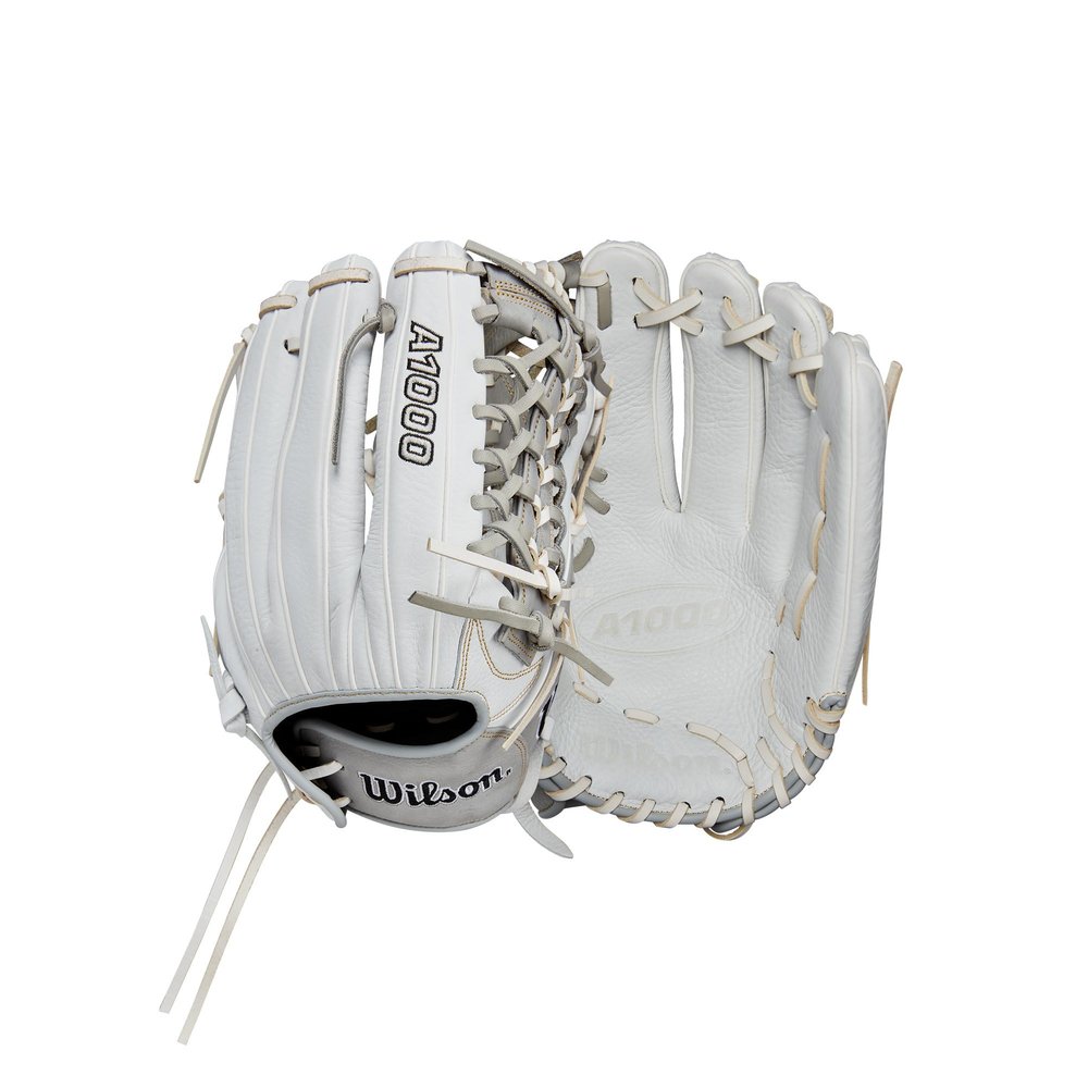 WILSON 2024 A1000 T125 12.5 Outfield Fastpitch Softball Glove - White/Silver/Gold, Left Hand Throw