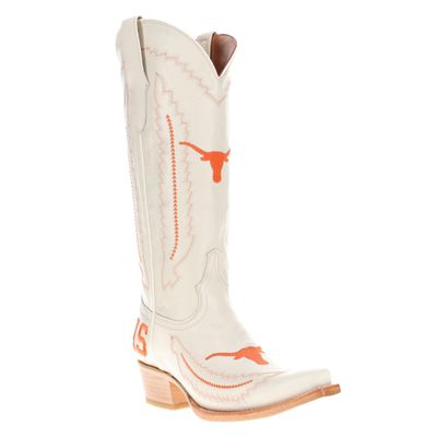 Vaccari Women's Naomi Genuine Leather UT Longhorns Embroidery Snip Toe Cowgirl Boots - Bone - 8 B