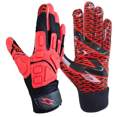 Scale Wear Black Stealth Padded Football Receiver Lineman Gloves Grip Silicone Palms Adult Mens Boys Sticky Boost Your Game Red