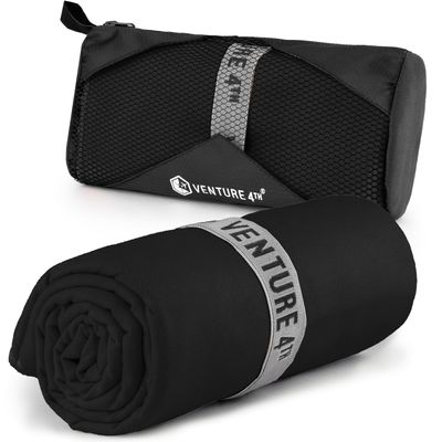 VENTURE 4TH Quick Dry Towel. Microfiber Travel Towel Ideal for Camping, Hiking, Backpacking, Gym. Lightweight & Fast Drying Travel Towels for Body. Compact & Easy to Pack - Black Medium