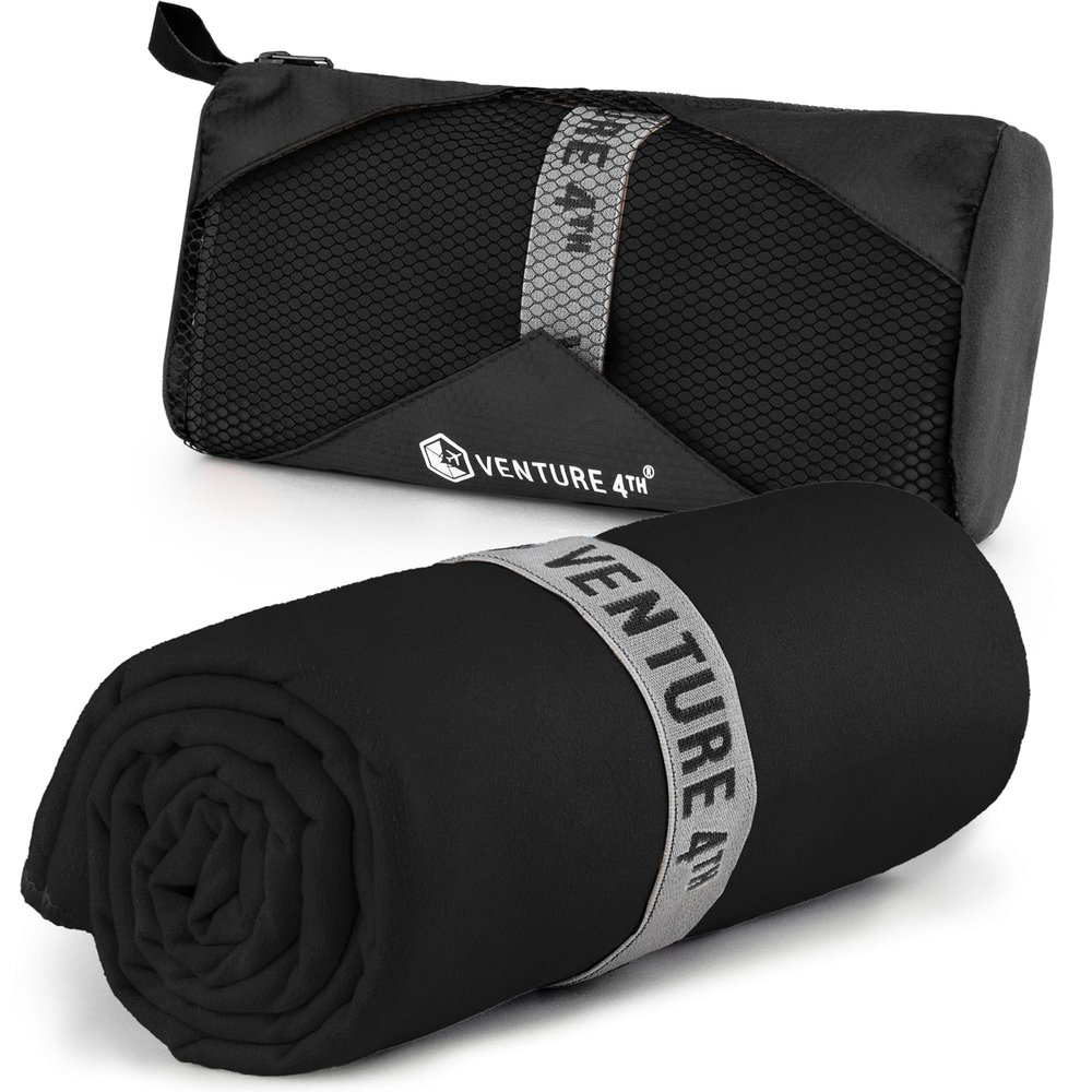 VENTURE 4TH Quick Dry Towel. Microfiber Travel Towel Ideal for Camping, Hiking, Backpacking, Gym. Lightweight & Fast Drying Travel Towels for Body. Compact & Easy to Pack - Black Medium