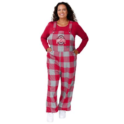 FOCO Ohio State Buckeyes NCAA Womens Plaid Bib Overalls - XS