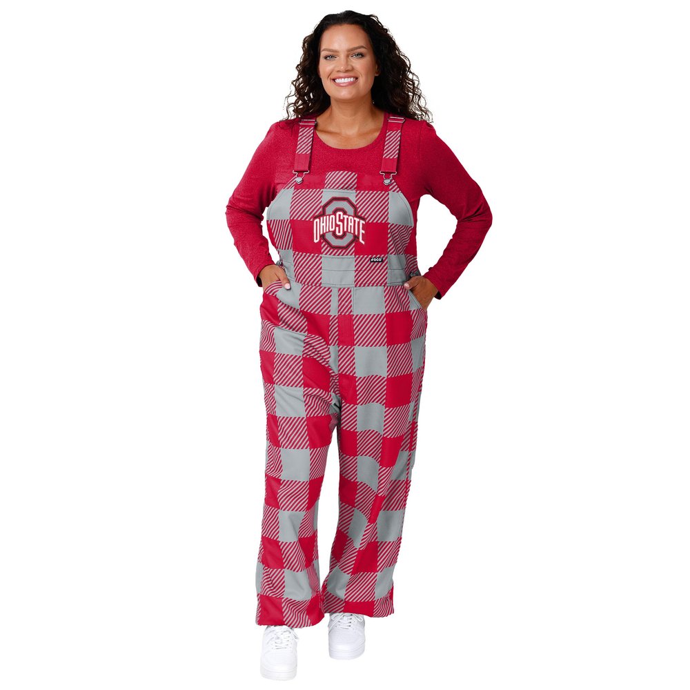 FOCO Ohio State Buckeyes NCAA Womens Plaid Bib Overalls - XS