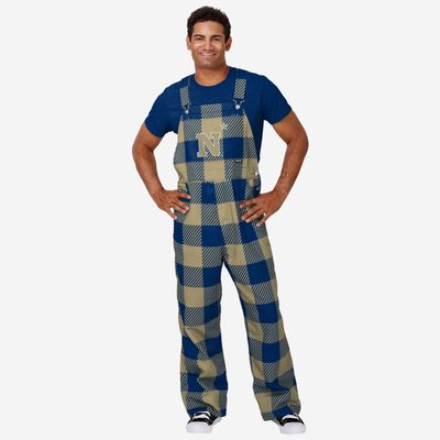 FOCO Navy Midshipmen NCAA Mens Plaid Bib Overalls - 3XL