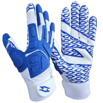 Scale Wear Design White Stealth Football Lineman Gloves with Tach Grip Silicone Palms. Adult Men's Youth Boys Sticky Lineman Wide Receiver Flag Football Boost Your Game! (Adult-XL, White-Blue)