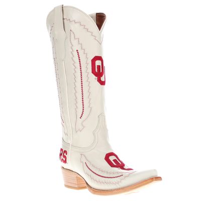 Vaccari Women's Naomi Genuine Leather University of Oklahoma Sooners Embroidery Snip Toe Cowgirl Boots - Bone - 7 B